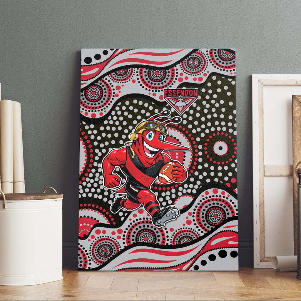 Essendon Bombers Canvas Wall Art Aboriginal Dot Pattern - Football Mascot Heritage Pride