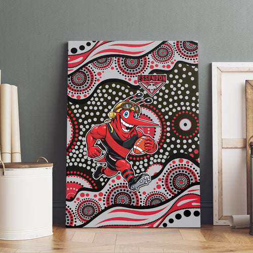 Essendon Bombers Canvas Wall Art Aboriginal Dot Pattern - Football Mascot Heritage Pride