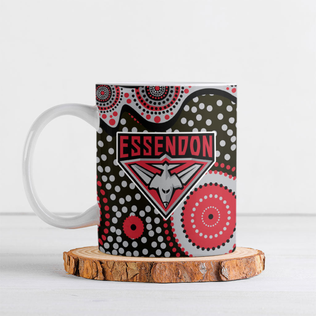 Essendon Bombers Ceramic Mug Aboriginal Dot Pattern - Football Mascot Heritage Pride