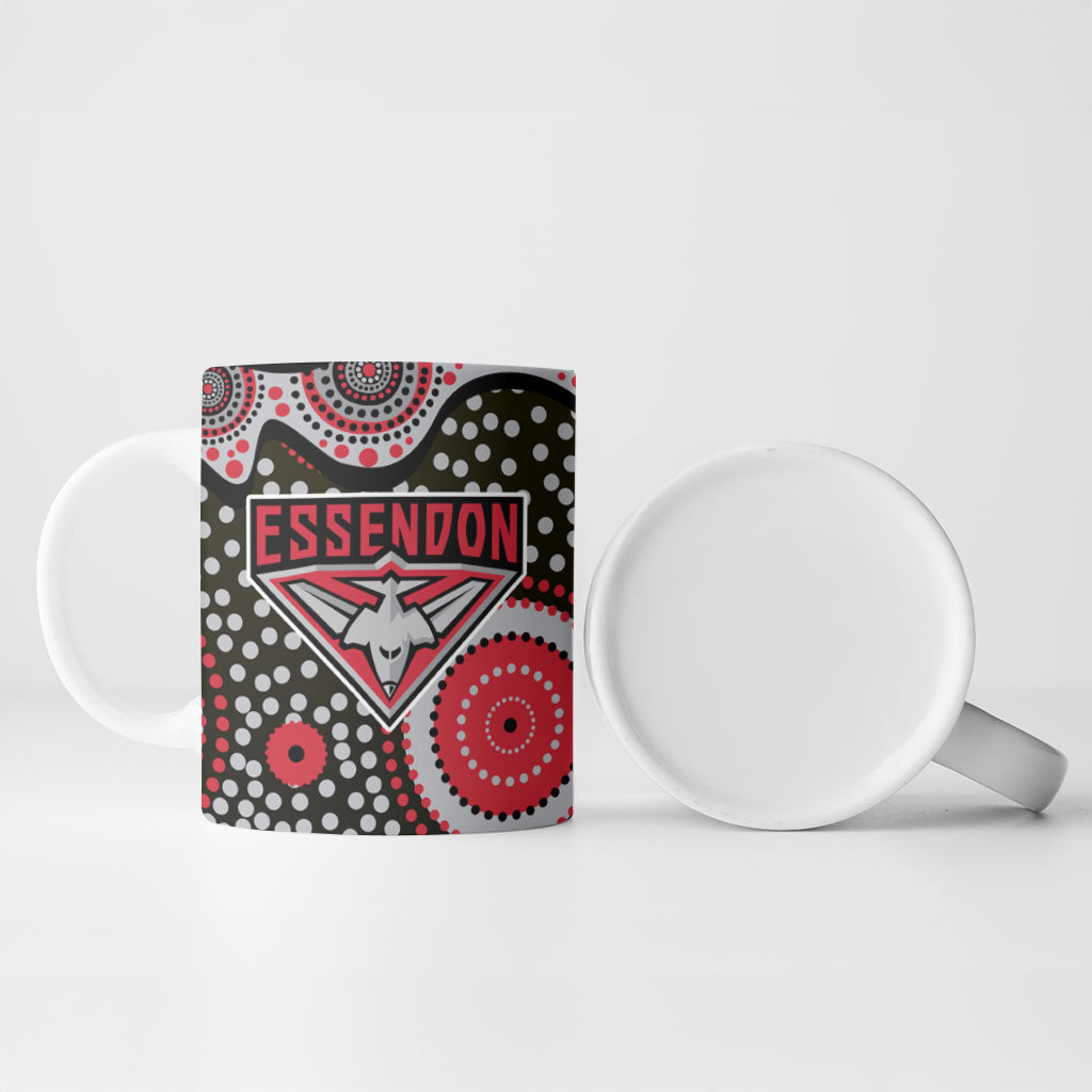 Essendon Bombers Ceramic Mug Aboriginal Dot Pattern - Football Mascot Heritage Pride