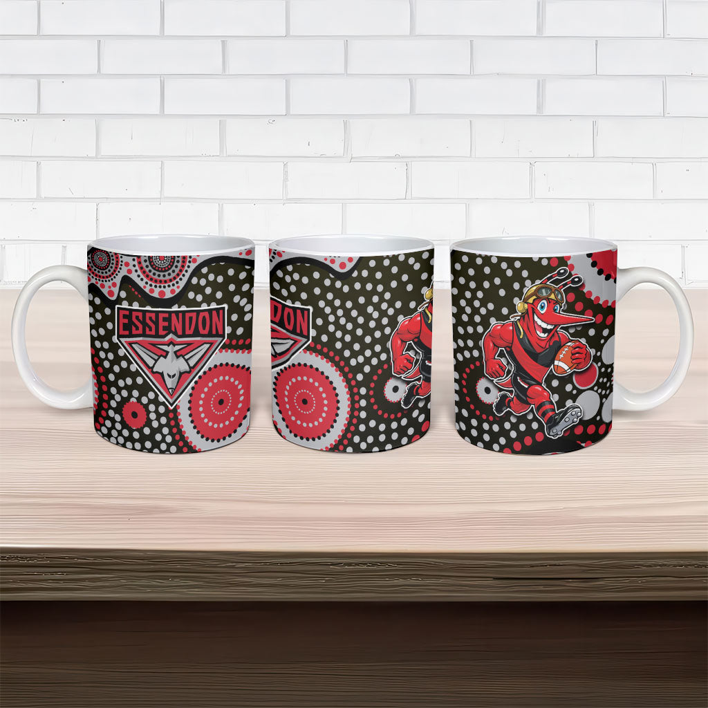 Essendon Bombers Ceramic Mug Aboriginal Dot Pattern - Football Mascot Heritage Pride