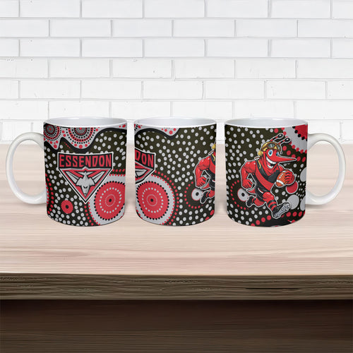 Essendon Bombers Ceramic Mug Aboriginal Dot Pattern - Football Mascot Heritage Pride