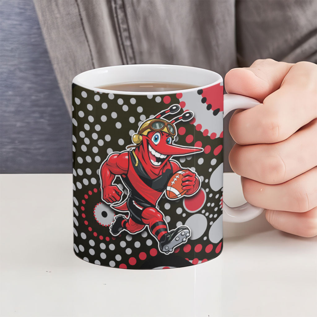 Essendon Bombers Ceramic Mug Aboriginal Dot Pattern - Football Mascot Heritage Pride