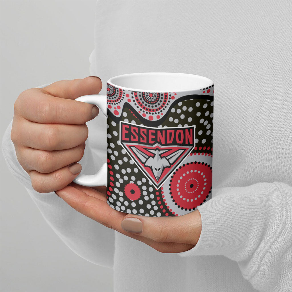 Essendon Bombers Ceramic Mug Aboriginal Dot Pattern - Football Mascot Heritage Pride