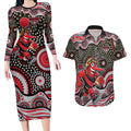 Essendon Bombers Couples Matching Long Sleeve Bodycon Dress and Hawaiian Shirt Aboriginal Dot Pattern - Football Mascot Heritage Pride