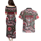 Essendon Bombers Couples Matching Puletasi and Hawaiian Shirt Aboriginal Dot Pattern - Football Mascot Heritage Pride