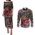 Essendon Bombers Couples Matching Puletasi and Long Sleeve Button Shirt Aboriginal Dot Pattern - Football Mascot Heritage Pride