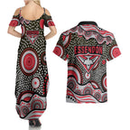 Essendon Bombers Couples Matching Summer Maxi Dress and Hawaiian Shirt Aboriginal Dot Pattern - Football Mascot Heritage Pride