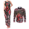 Essendon Bombers Couples Matching Tank Maxi Dress and Long Sleeve Button Shirt Aboriginal Dot Pattern - Football Mascot Heritage Pride