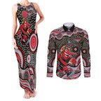 Essendon Bombers Couples Matching Tank Maxi Dress and Long Sleeve Button Shirt Aboriginal Dot Pattern - Football Mascot Heritage Pride