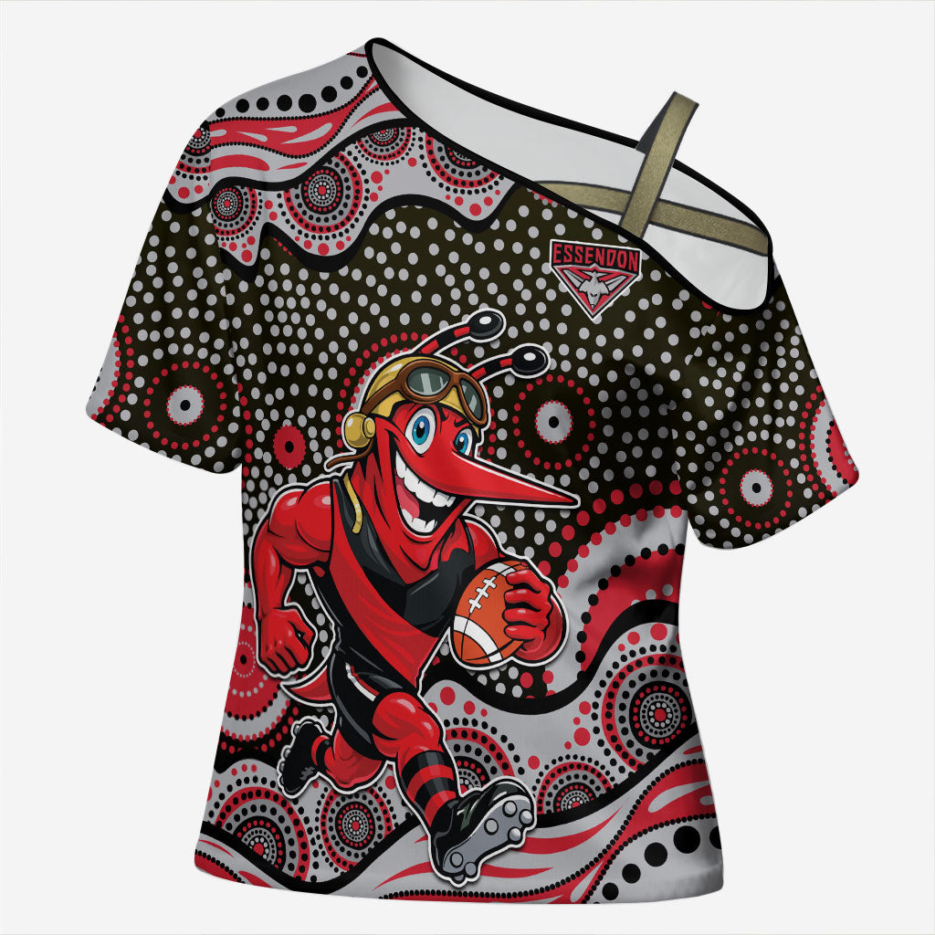 Essendon Bombers Cross Shoulder Shirt Aboriginal Dot Pattern - Football Mascot Heritage Pride