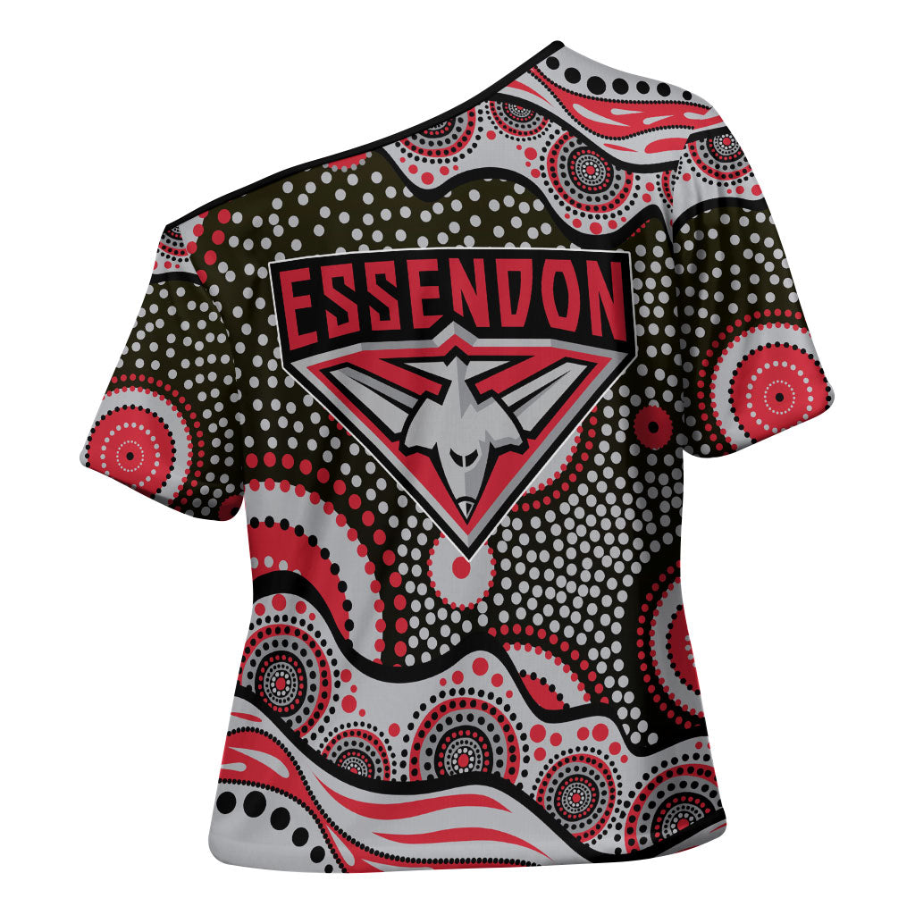 Essendon Bombers Cross Shoulder Shirt Aboriginal Dot Pattern - Football Mascot Heritage Pride
