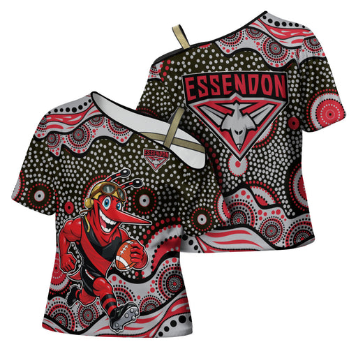 Essendon Bombers Cross Shoulder Shirt Aboriginal Dot Pattern - Football Mascot Heritage Pride