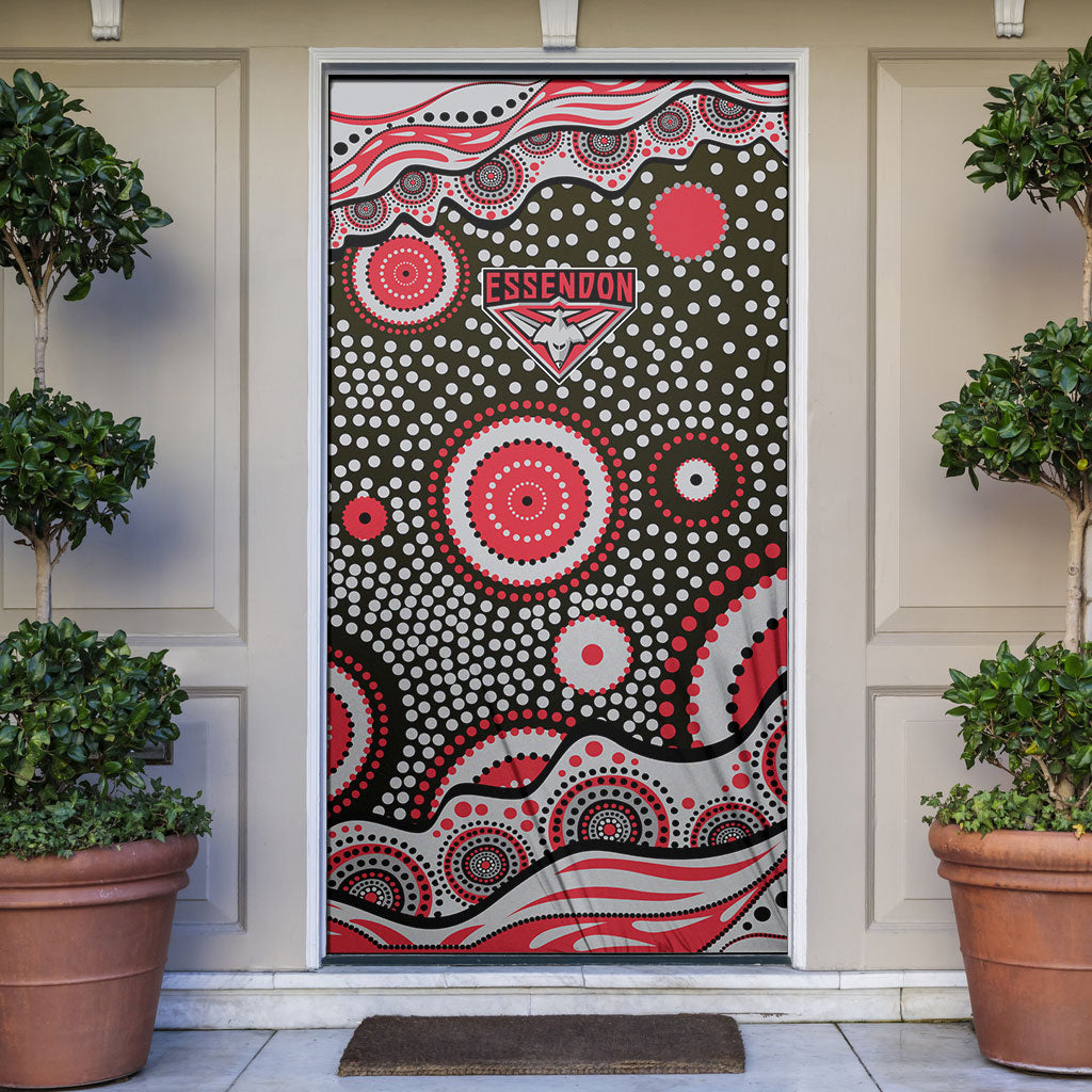 Essendon Bombers Door Cover Aboriginal Dot Pattern - Football Mascot Heritage Pride