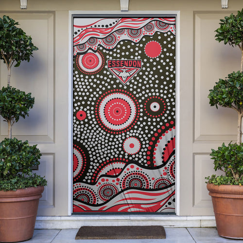 Essendon Bombers Door Cover Aboriginal Dot Pattern - Football Mascot Heritage Pride