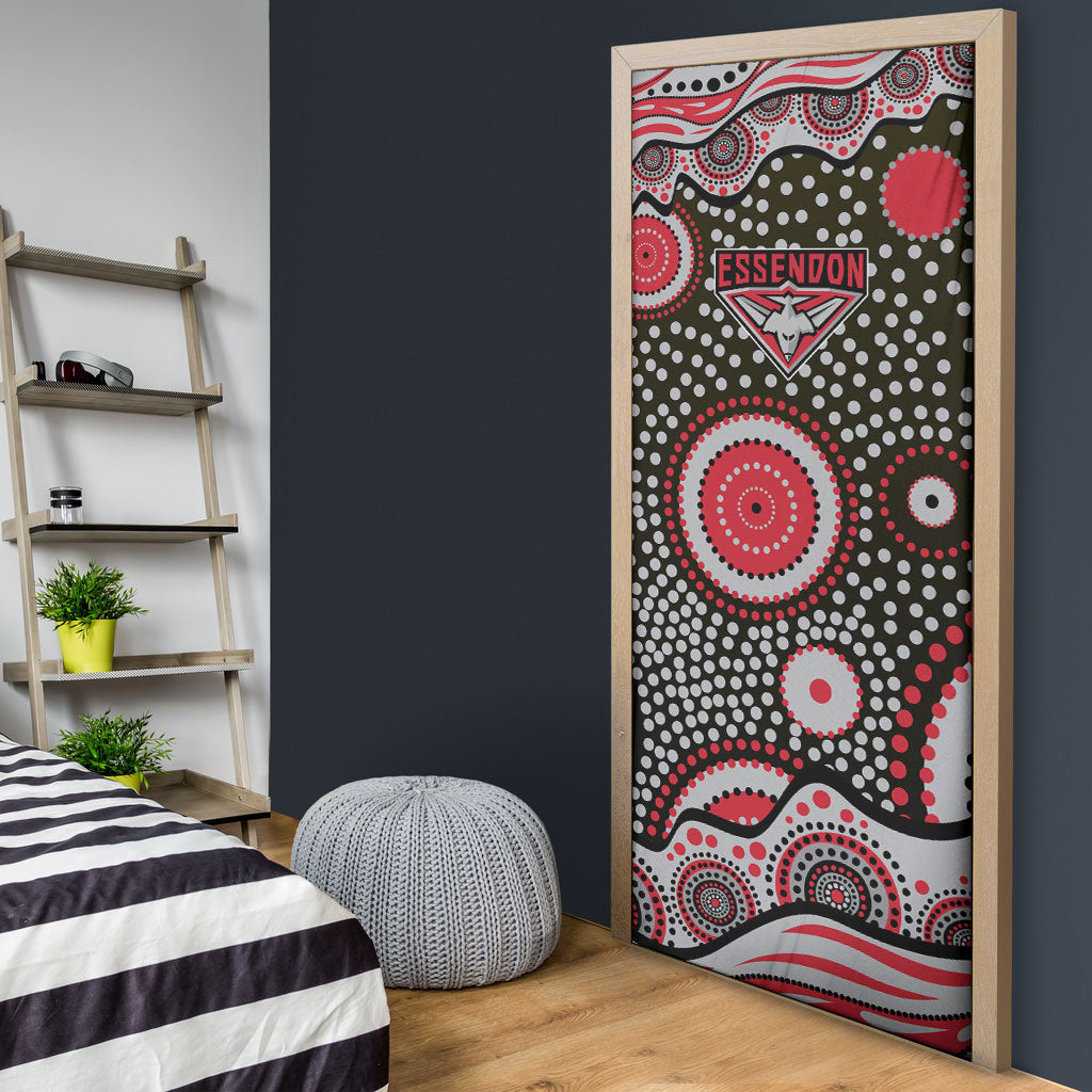 Essendon Bombers Door Cover Aboriginal Dot Pattern - Football Mascot Heritage Pride