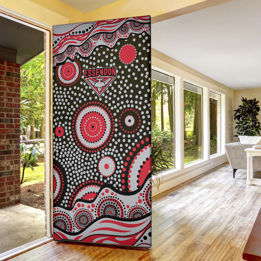 Essendon Bombers Door Cover Aboriginal Dot Pattern - Football Mascot Heritage Pride