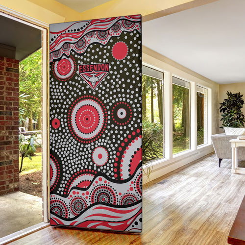 Essendon Bombers Door Cover Aboriginal Dot Pattern - Football Mascot Heritage Pride