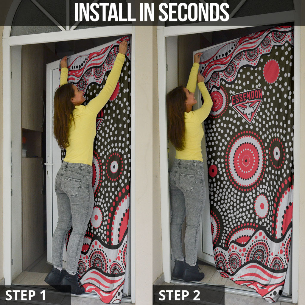Essendon Bombers Door Cover Aboriginal Dot Pattern - Football Mascot Heritage Pride