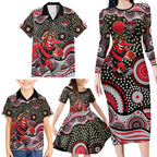 Essendon Bombers Family Matching Long Sleeve Bodycon Dress and Hawaiian Shirt Aboriginal Dot Pattern - Football Mascot Heritage Pride