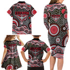 Essendon Bombers Family Matching Long Sleeve Bodycon Dress and Hawaiian Shirt Aboriginal Dot Pattern - Football Mascot Heritage Pride