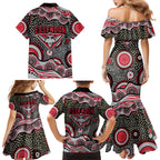 Essendon Bombers Family Matching Mermaid Dress and Hawaiian Shirt Aboriginal Dot Pattern - Football Mascot Heritage Pride
