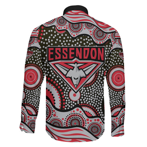 Essendon Bombers Family Matching Mermaid Dress and Hawaiian Shirt Aboriginal Dot Pattern - Football Mascot Heritage Pride
