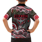 Essendon Bombers Family Matching Off Shoulder Maxi Dress and Hawaiian Shirt Aboriginal Dot Pattern - Football Mascot Heritage Pride