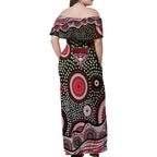Essendon Bombers Family Matching Off Shoulder Maxi Dress and Hawaiian Shirt Aboriginal Dot Pattern - Football Mascot Heritage Pride