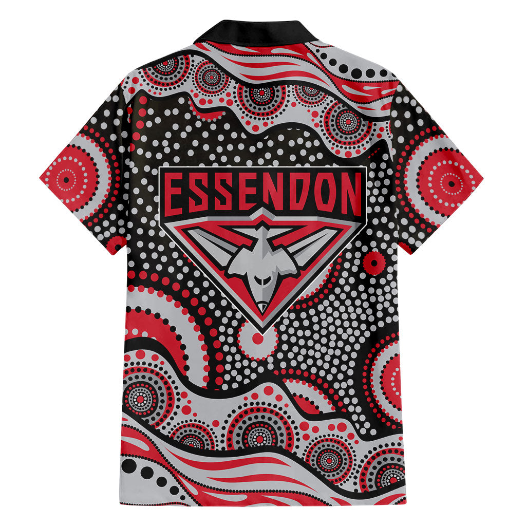 Essendon Bombers Family Matching Off Shoulder Short Dress and Hawaiian Shirt Aboriginal Dot Pattern - Football Mascot Heritage Pride