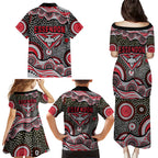 Essendon Bombers Family Matching Puletasi and Hawaiian Shirt Aboriginal Dot Pattern - Football Mascot Heritage Pride