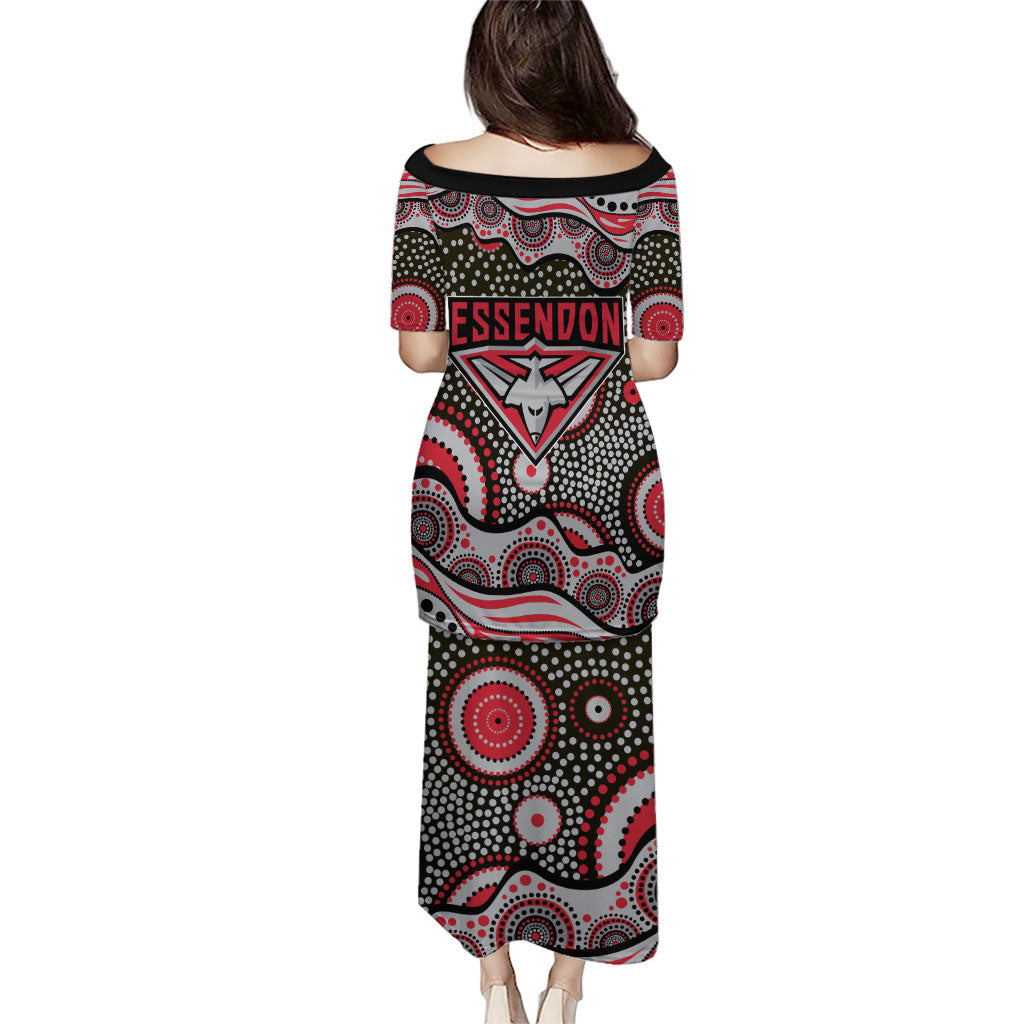 Essendon Bombers Family Matching Puletasi and Hawaiian Shirt Aboriginal Dot Pattern - Football Mascot Heritage Pride