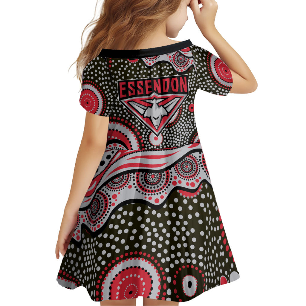 Essendon Bombers Family Matching Short Sleeve Bodycon Dress and Hawaiian Shirt Aboriginal Dot Pattern - Football Mascot Heritage Pride