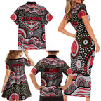 Essendon Bombers Family Matching Short Sleeve Bodycon Dress and Hawaiian Shirt Aboriginal Dot Pattern - Football Mascot Heritage Pride