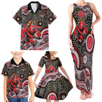 Essendon Bombers Family Matching Tank Maxi Dress and Hawaiian Shirt Aboriginal Dot Pattern - Football Mascot Heritage Pride