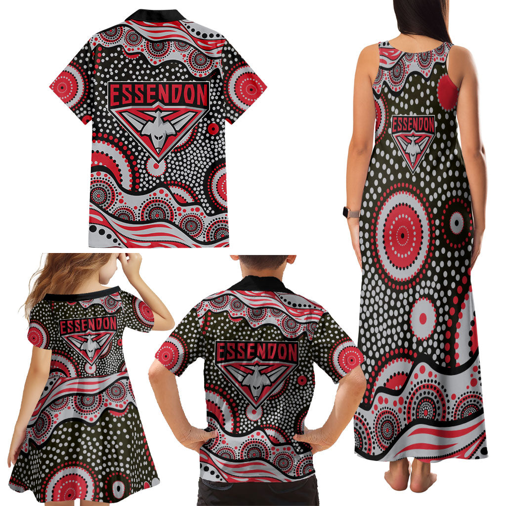 Essendon Bombers Family Matching Tank Maxi Dress and Hawaiian Shirt Aboriginal Dot Pattern - Football Mascot Heritage Pride