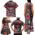 Essendon Bombers Family Matching Tank Maxi Dress and Hawaiian Shirt Aboriginal Dot Pattern - Football Mascot Heritage Pride