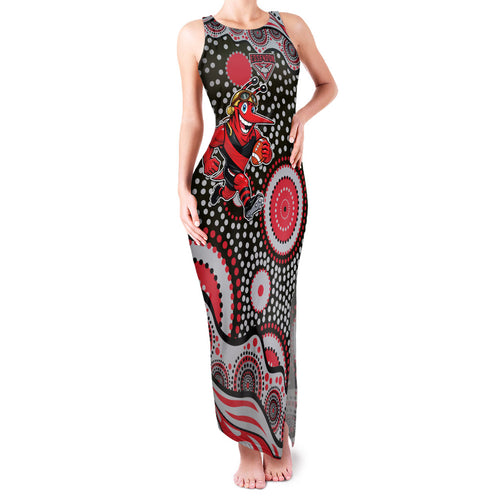 Essendon Bombers Family Matching Tank Maxi Dress and Hawaiian Shirt Aboriginal Dot Pattern - Football Mascot Heritage Pride