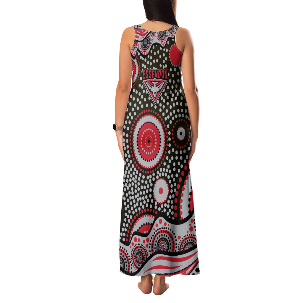 Essendon Bombers Family Matching Tank Maxi Dress and Hawaiian Shirt Aboriginal Dot Pattern - Football Mascot Heritage Pride