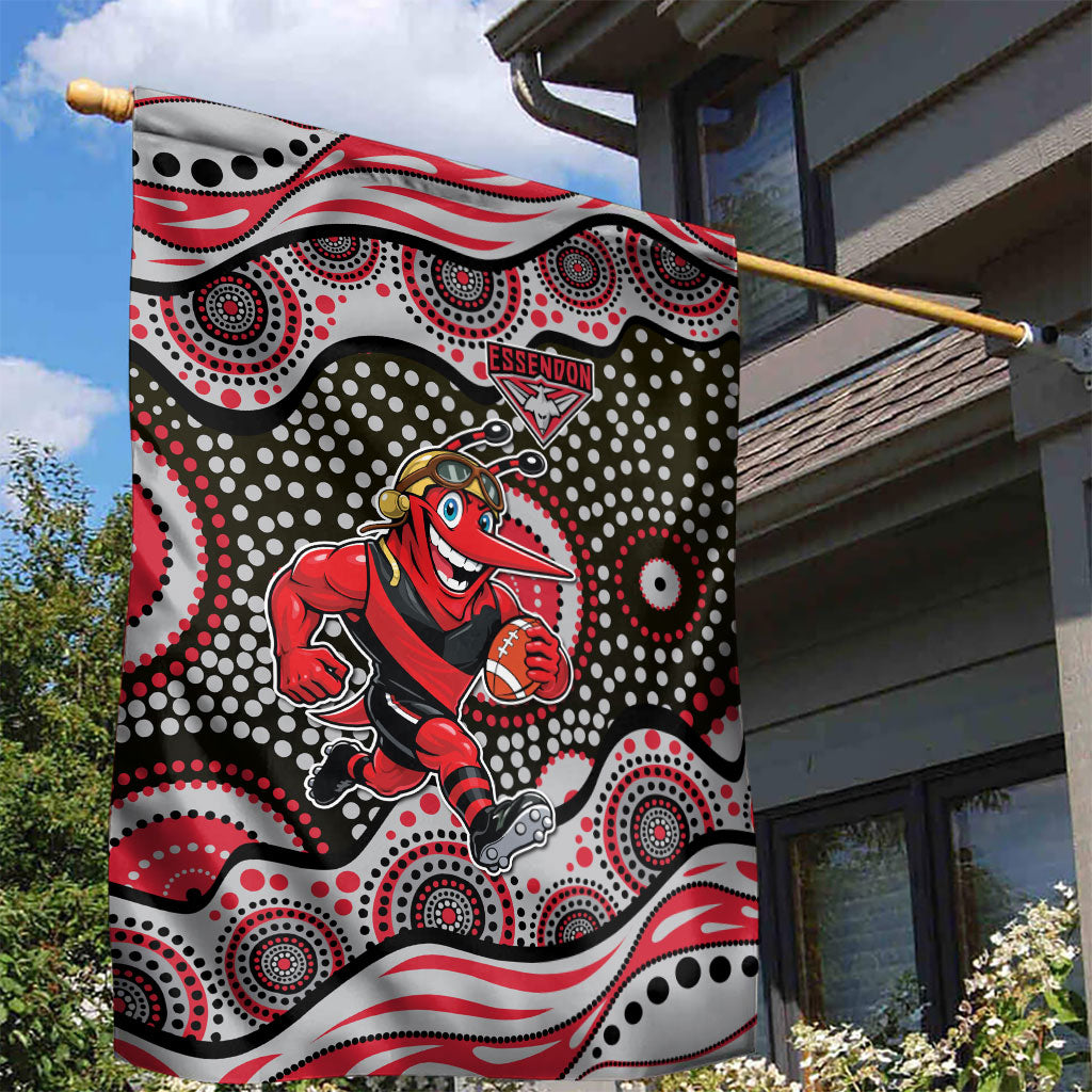 Essendon Bombers Garden Flag Aboriginal Dot Pattern - Football Mascot Heritage Pride