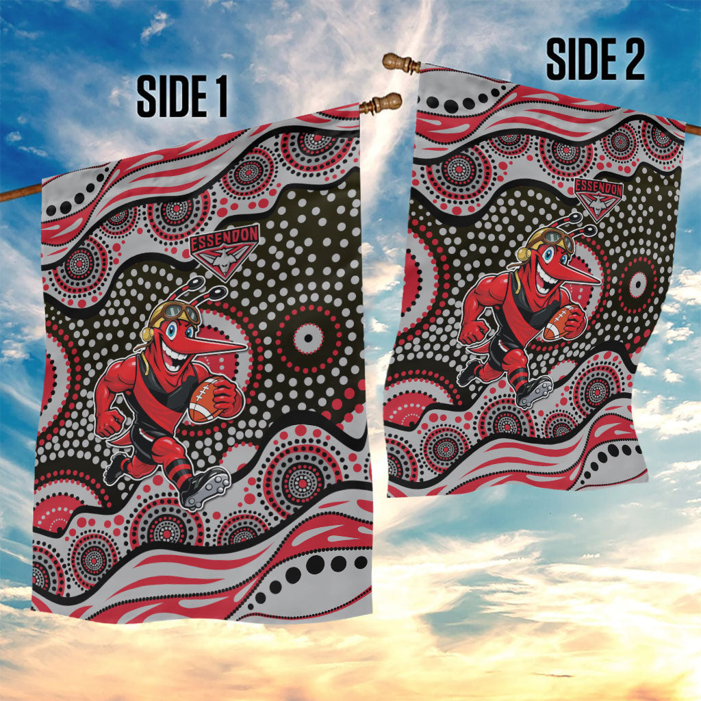 Essendon Bombers Garden Flag Aboriginal Dot Pattern - Football Mascot Heritage Pride