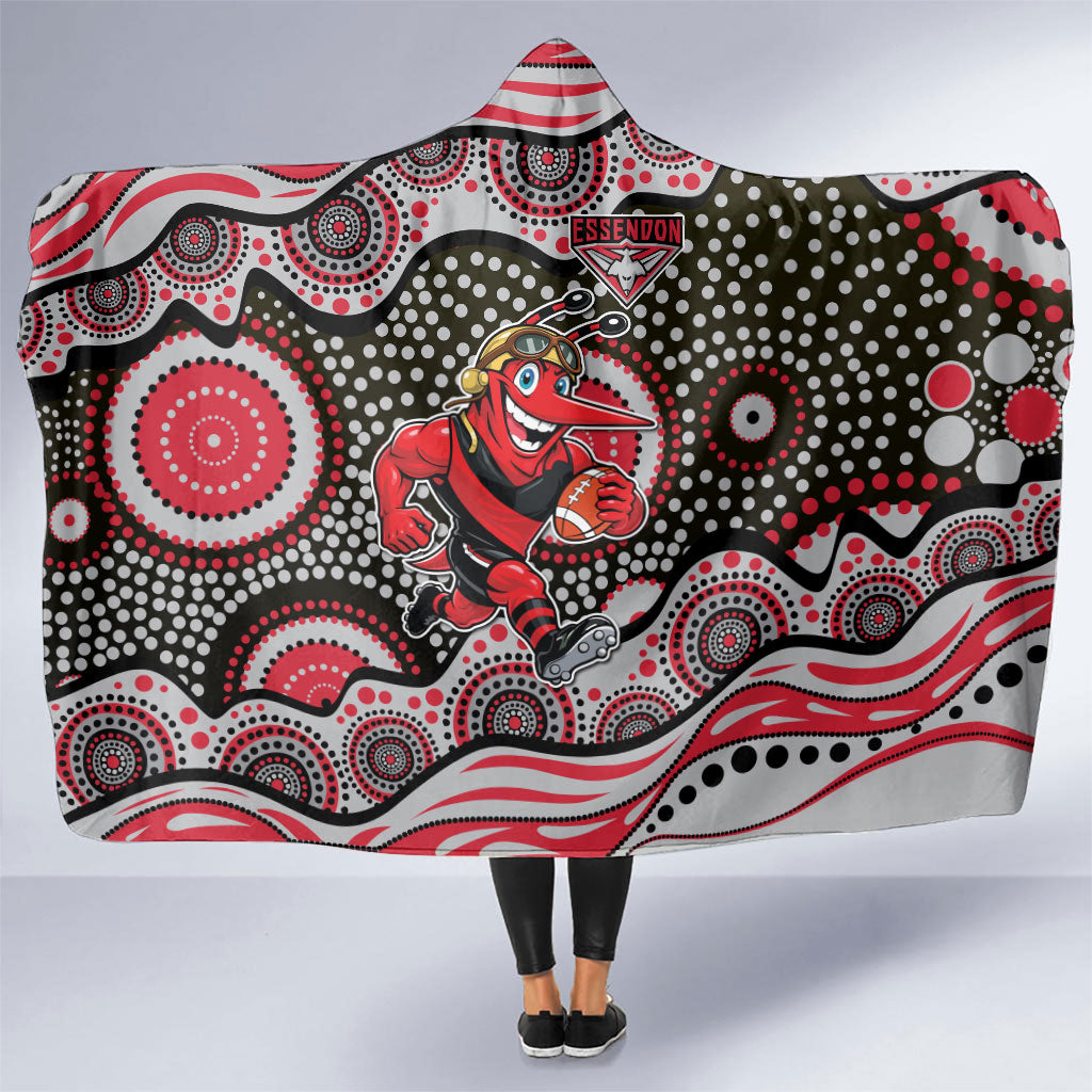 Essendon Bombers Hooded Blanket Aboriginal Dot Pattern - Football Mascot Heritage Pride