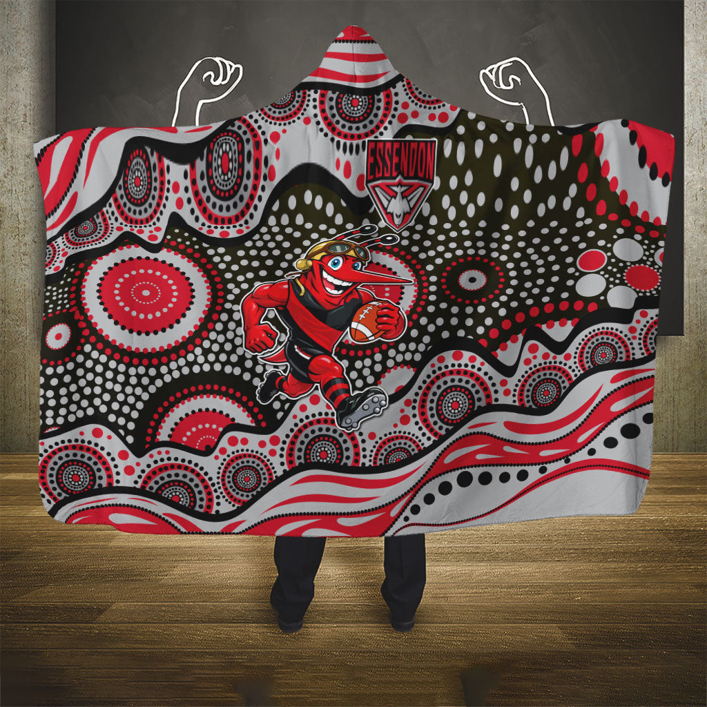 Essendon Bombers Hooded Blanket Aboriginal Dot Pattern - Football Mascot Heritage Pride