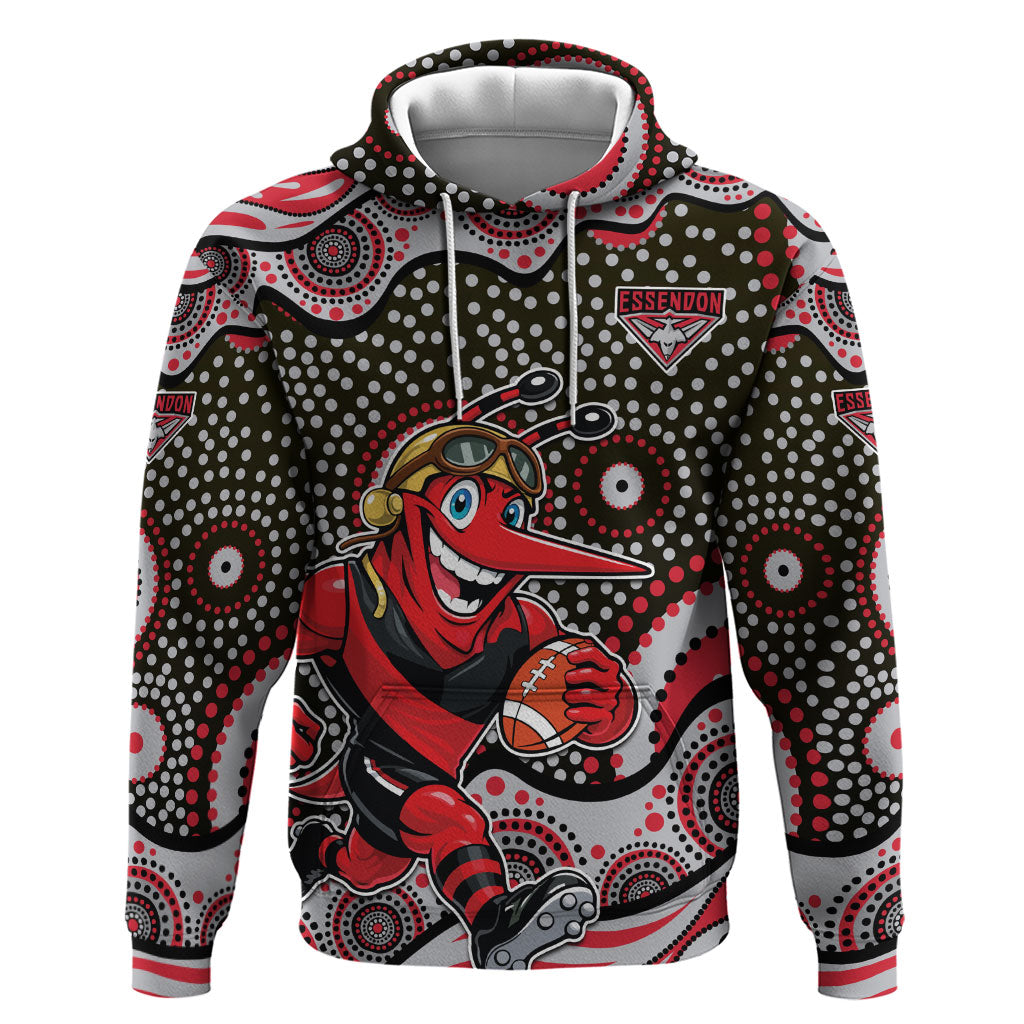 Essendon Bombers Hoodie Aboriginal Dot Pattern - Football Mascot Heritage Pride