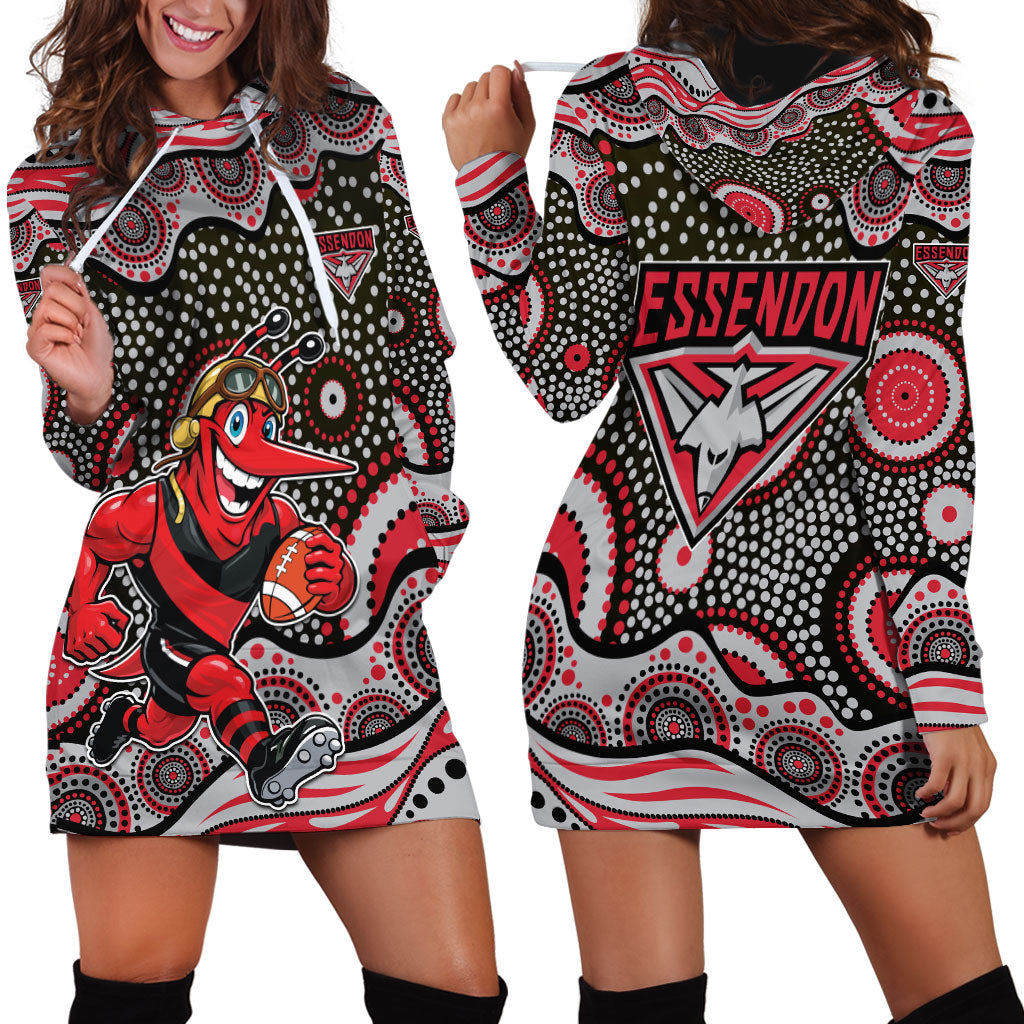 Essendon Bombers Hoodie Dress Aboriginal Dot Pattern - Football Mascot Heritage Pride