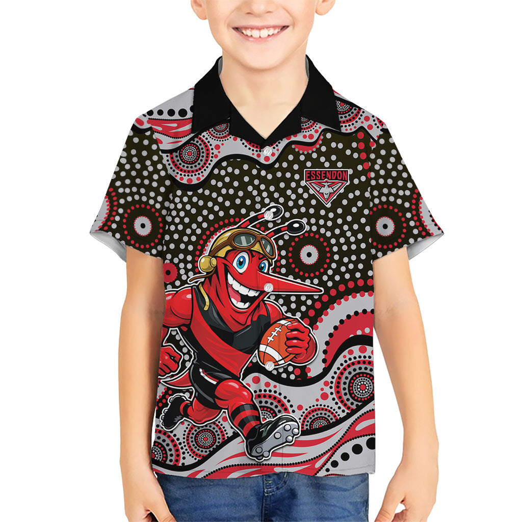 Essendon Bombers Kid Hawaiian Shirt Aboriginal Dot Pattern - Football Mascot Heritage Pride