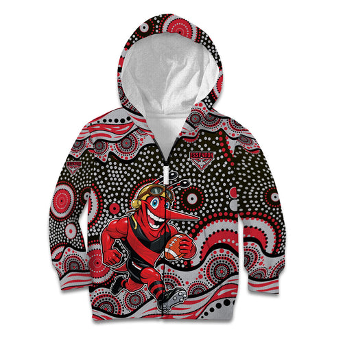 Essendon Bombers Kid Hoodie Aboriginal Dot Pattern - Football Mascot Heritage Pride