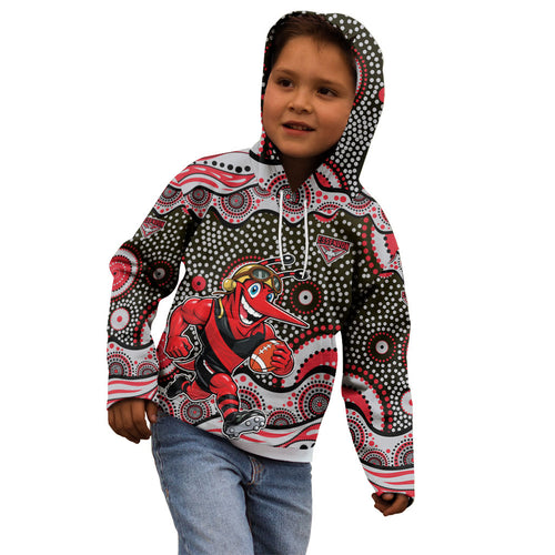 Essendon Bombers Kid Hoodie Aboriginal Dot Pattern - Football Mascot Heritage Pride
