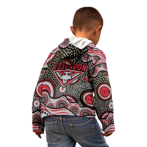Essendon Bombers Kid Hoodie Aboriginal Dot Pattern - Football Mascot Heritage Pride