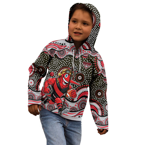 Essendon Bombers Kid Hoodie Aboriginal Dot Pattern - Football Mascot Heritage Pride